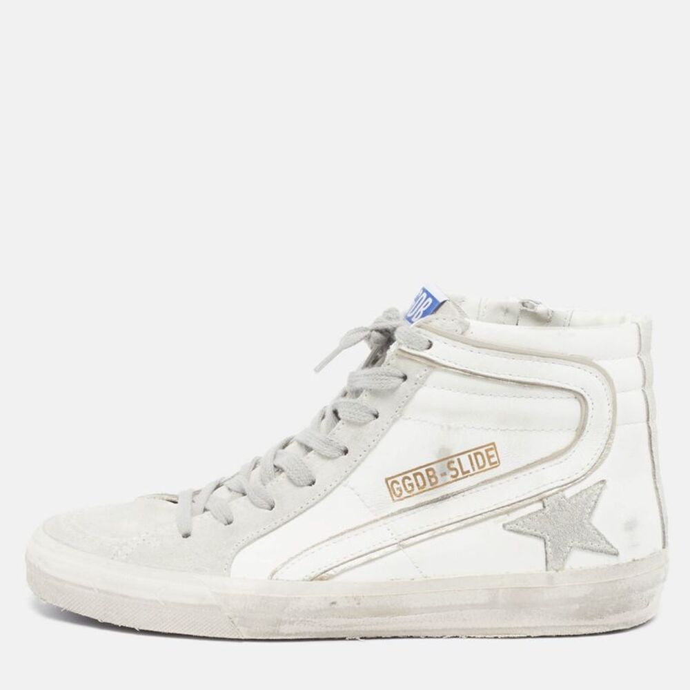 Golden Goose Slide Size 38 White Leather And Suede High Top Sneakers